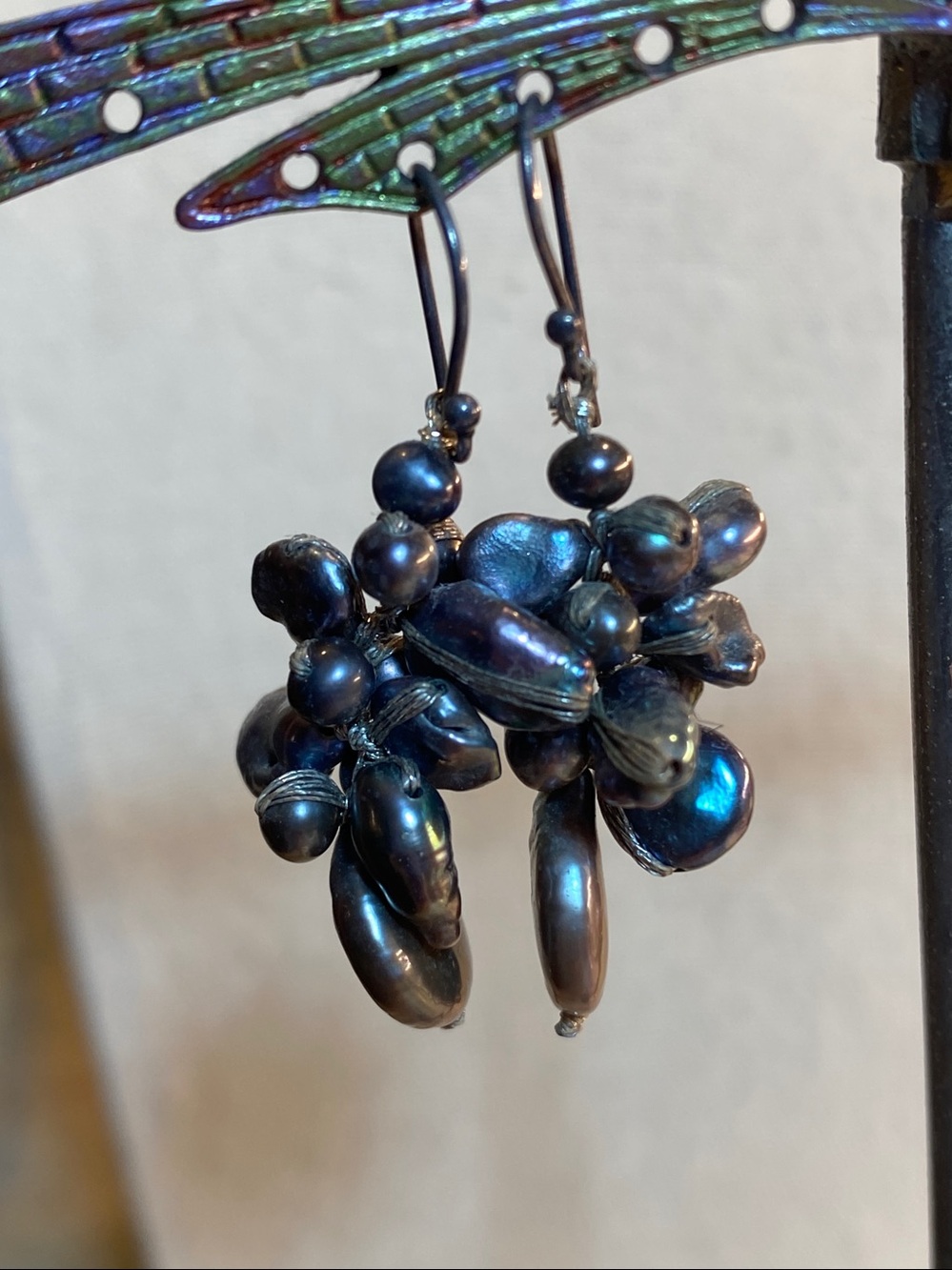 Handcrafted ‘Peacock’ Pearl Cluster Drop Earrings - Unbranded
